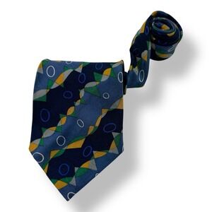 Nadia Roden 100% Silk Tie Blue Brown Green Abstract Design Hand Made Korea 3.5"W